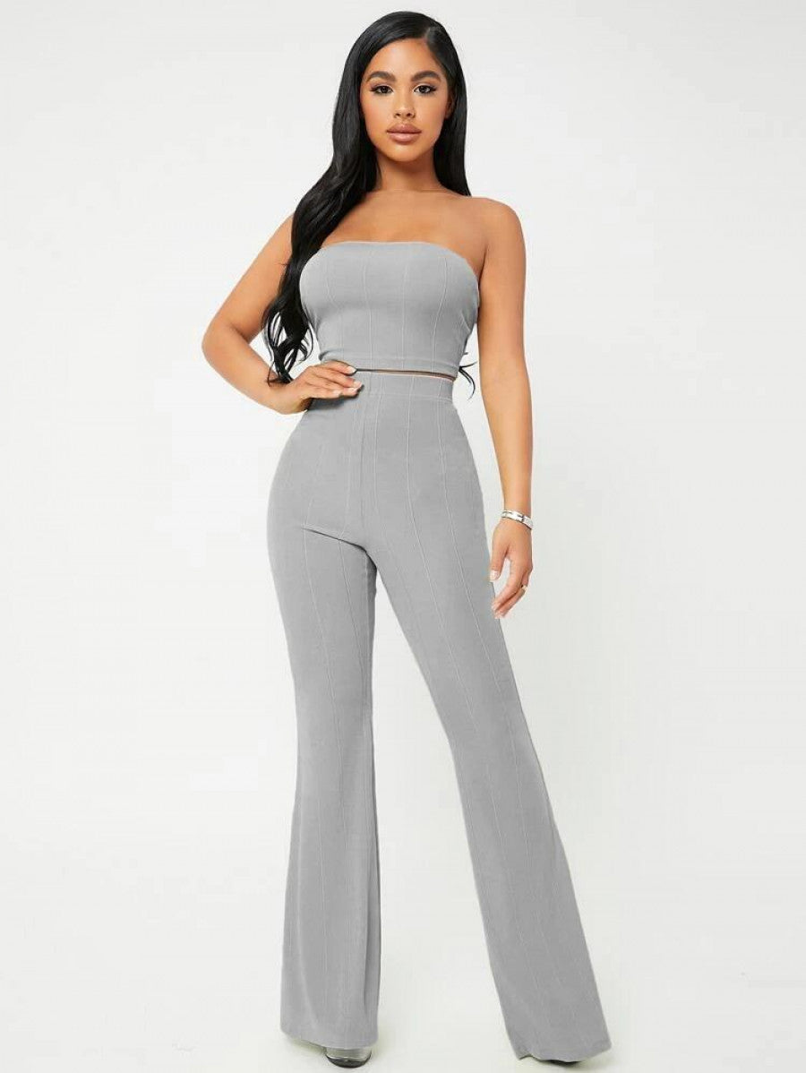 SXY Crop Tube Top & Flare Leg Pants Set