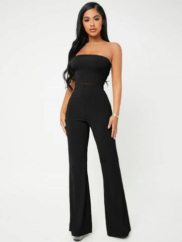 SXY Crop Tube Top & Flare Leg Pants Set