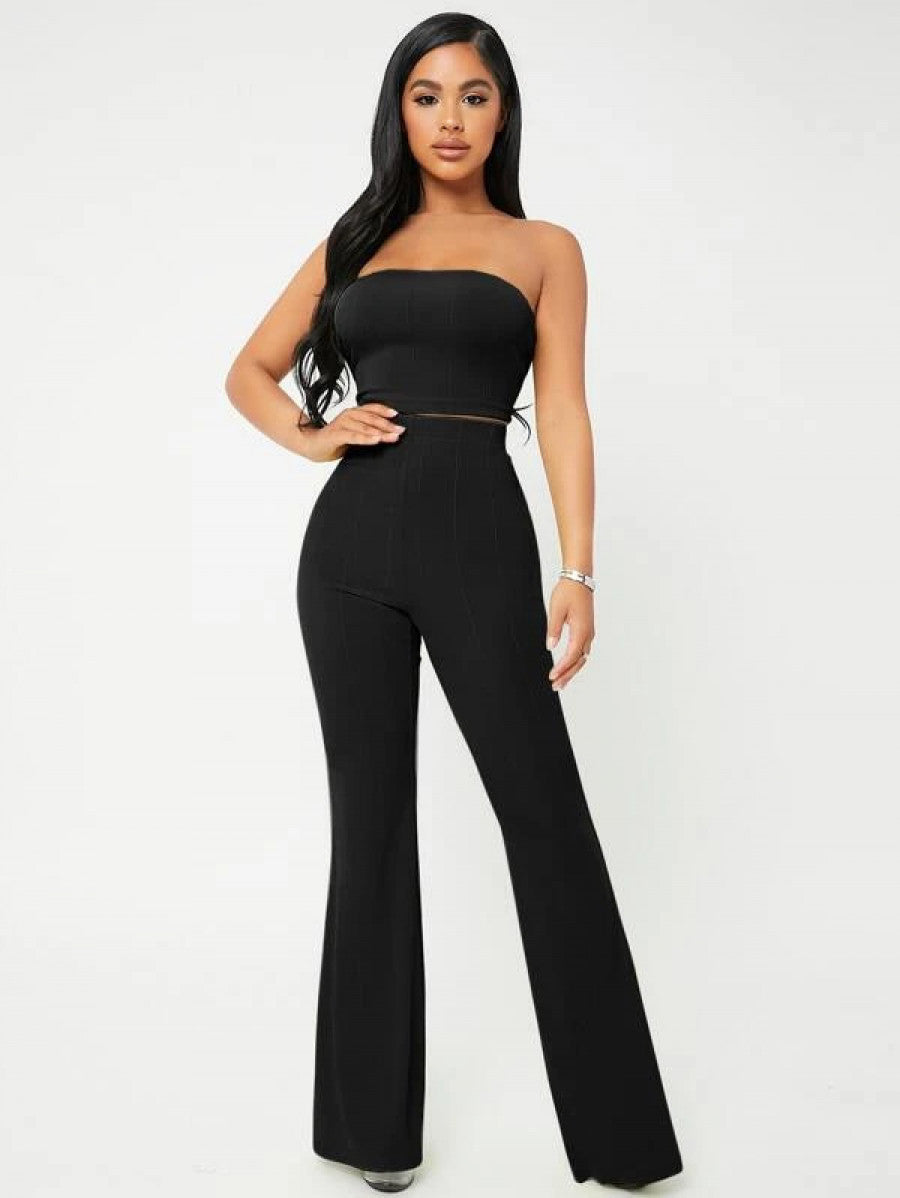 SXY Crop Tube Top & Flare Leg Pants Set