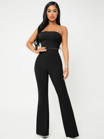SXY Crop Tube Top & Flare Leg Pants Set