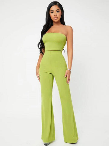 SXY Crop Tube Top & Flare Leg Pants Set