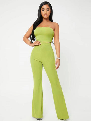 SXY Crop Tube Top & Flare Leg Pants Set