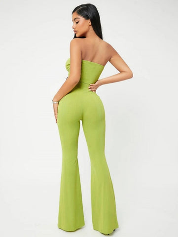 SXY Crop Tube Top & Flare Leg Pants Set