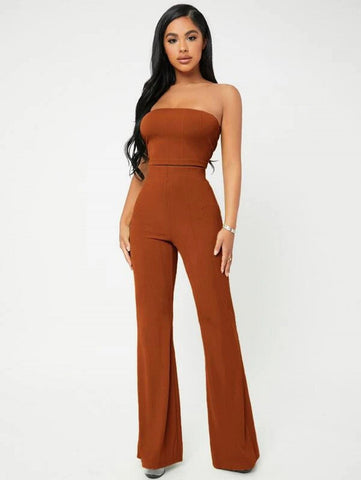 SXY Crop Tube Top & Flare Leg Pants Set