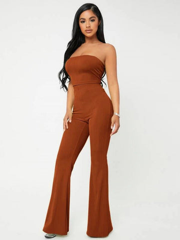 SXY Crop Tube Top & Flare Leg Pants Set
