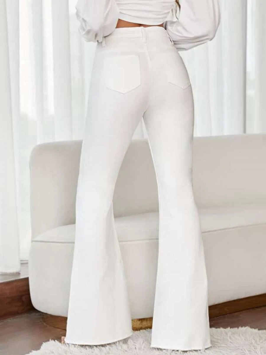 High-rise Raw Hem Flare Jeans