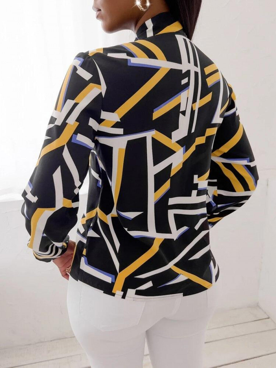 SXY Geo Print Tie Neck Blouse