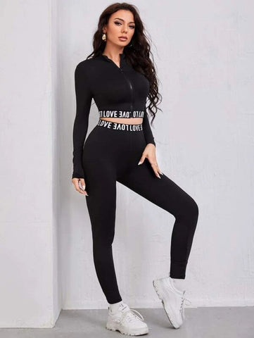 Letter Graphic Crop Jacket & Leggings