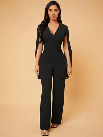 SXY Deep V Neck Split Sleeve Jumpsuit