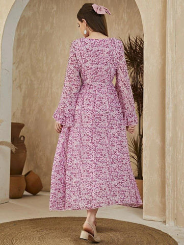 Ditsy Floral Flounce Sleeve A-line Dress