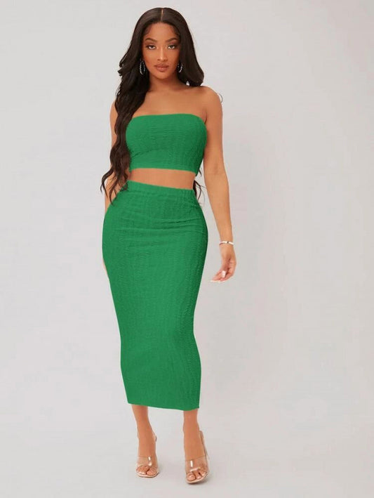 SXY Textured Crop Tube Top & Pencil Skirt Set