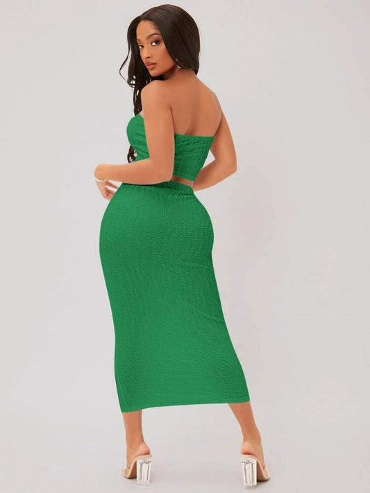 SXY Textured Crop Tube Top & Pencil Skirt Set