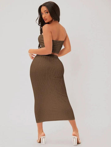 SXY Textured Crop Tube Top & Pencil Skirt Set