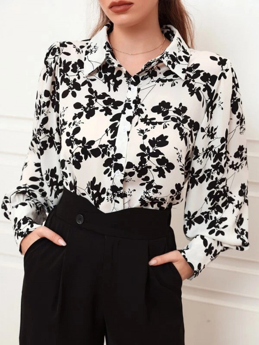 Floral Print Puff Sleeve Chiffon Blouse