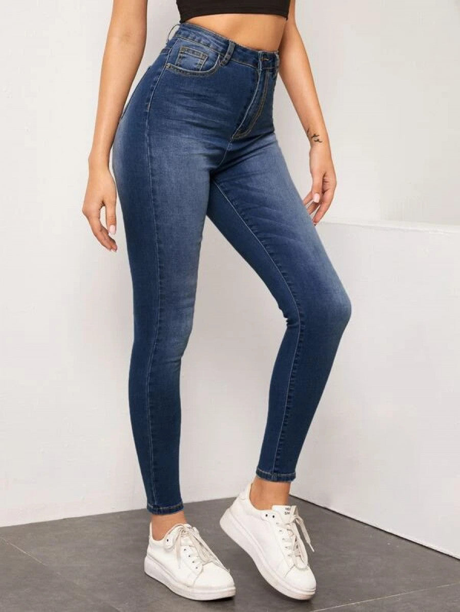 High Waist High Stretch Slant Pocket Jeans