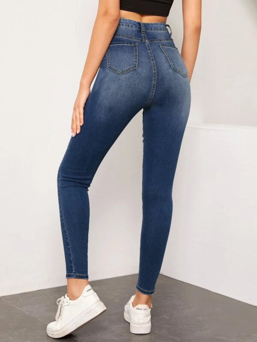 High Waist High Stretch Slant Pocket Jeans