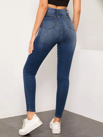 High Waist High Stretch Slant Pocket Jeans