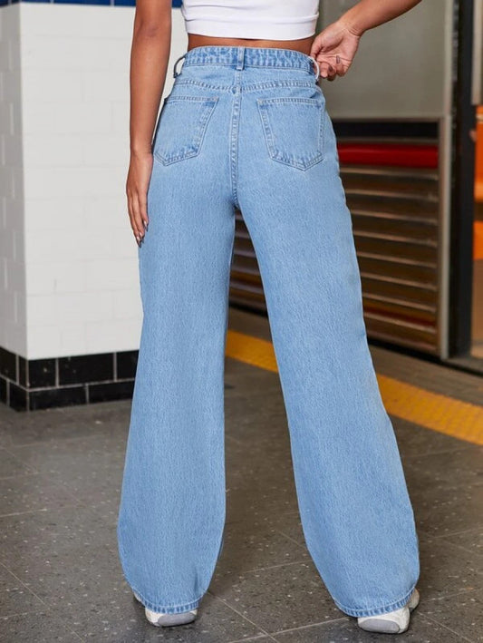 High Waist Heart Print Wide Leg Jeans