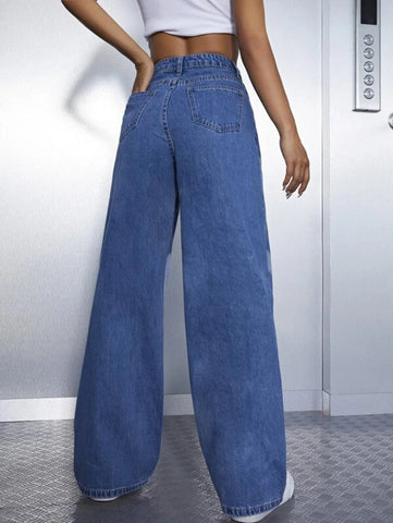 High Waist Heart Print Wide Leg Jeans