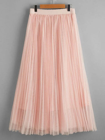 Scallop Edge Waist Mesh Overlay Skirt