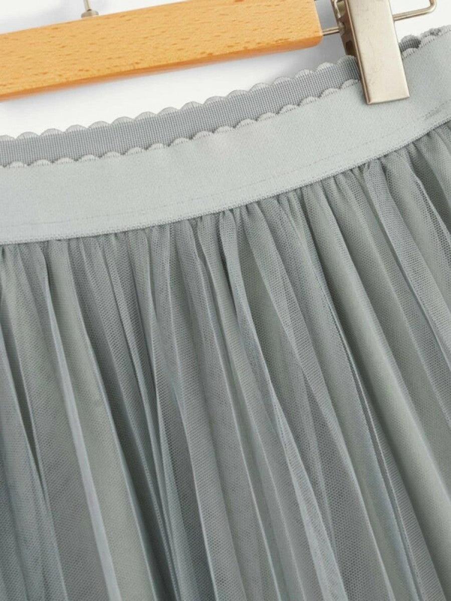 Scallop Edge Waist Mesh Overlay Skirt