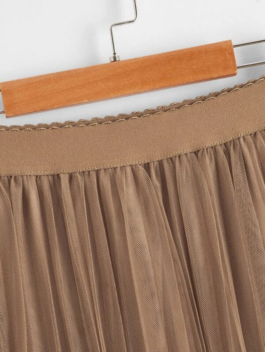 Scallop Edge Waist Mesh Overlay Skirt
