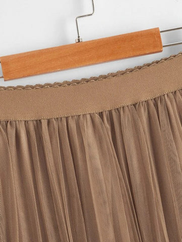 Scallop Edge Waist Mesh Overlay Skirt