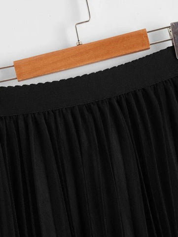 Scallop Edge Waist Mesh Overlay Skirt