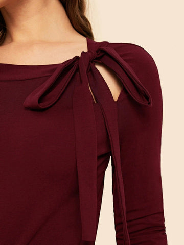 Tie Neck Raglan Sleeve Top