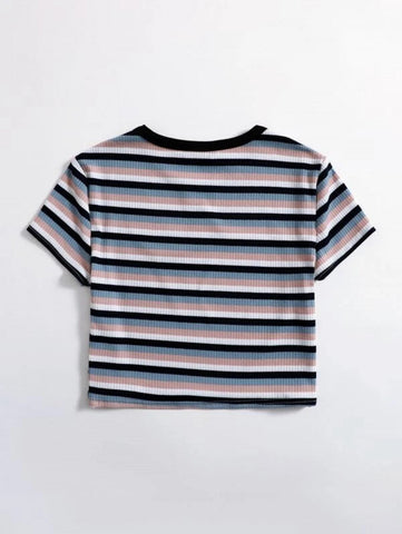 Contrast Neck Striped Top