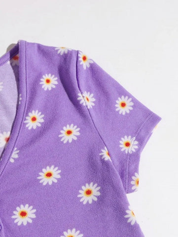 Buttoned Front Floral Crop Tee