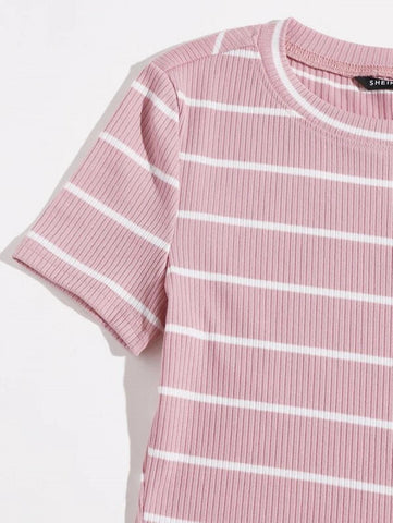 Striped Rib-knit Tee