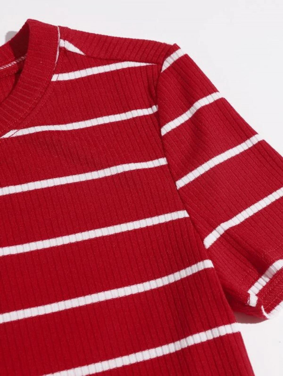 Striped Rib-knit Tee