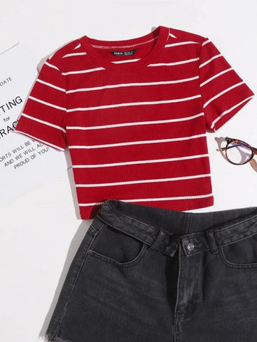 Striped Rib-knit Tee