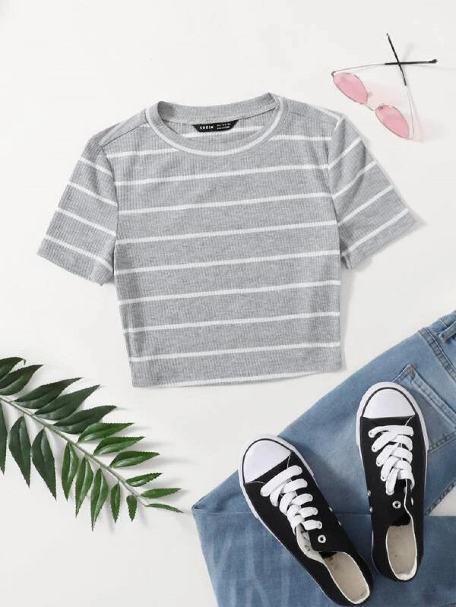 Striped Rib-knit Tee