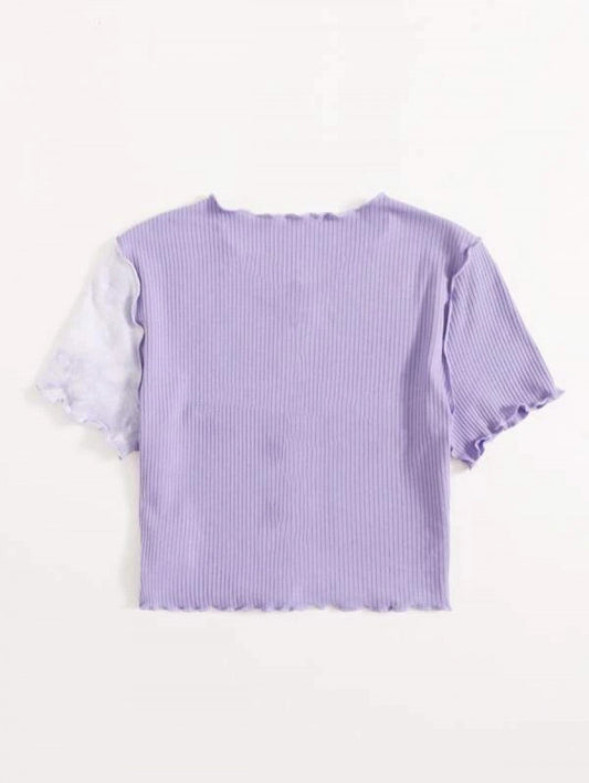 Tie Dye Panel Seam Front Crop Tee