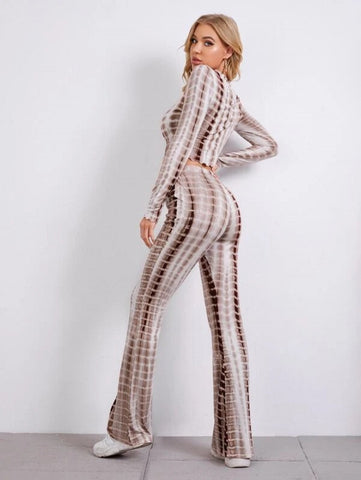 Tie Dye Lettuce Edge Tee and Flare Leg Pants Set