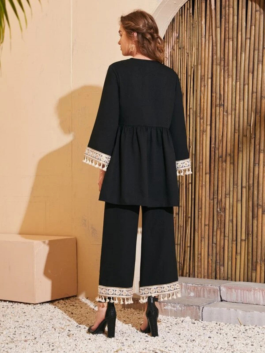 Fringe Trim Top & Pants Set