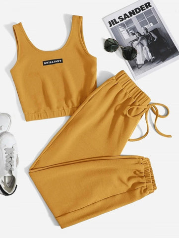 Letter Graphic Tank Top & Joggers Set