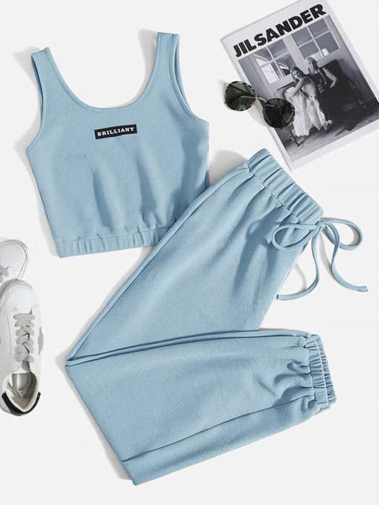 Letter Graphic Tank Top & Joggers Set