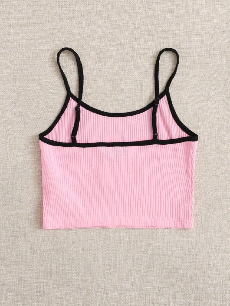 Slogan Graphic Rib-knit Ringer Cami Top