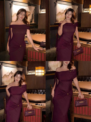 Asymmetric Fishtail metal decor dress