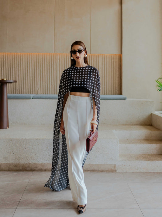 Round Neck polar dot mesh top