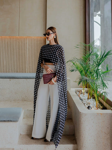 Round Neck polar dot mesh top