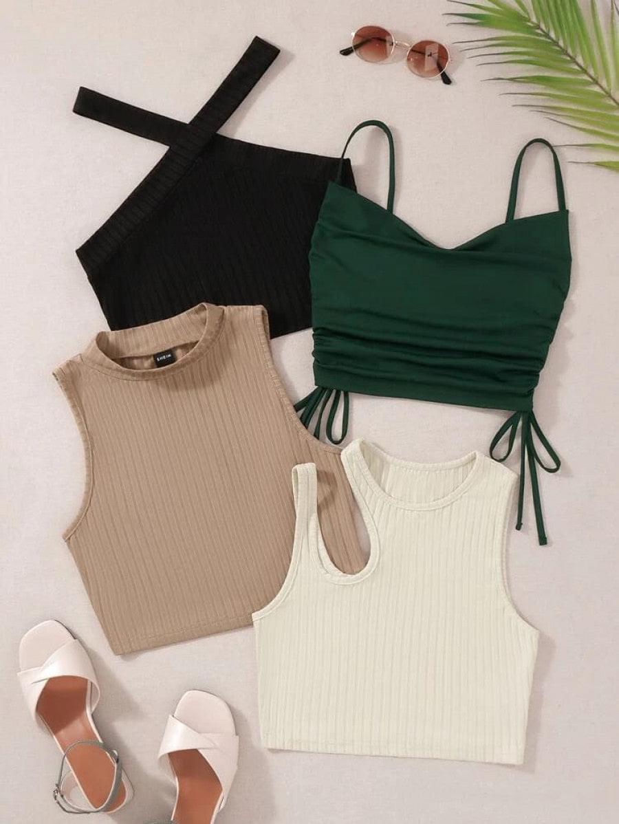 1pc Drawstring Cami Top & 2pcs Tank Top & 1pc Halter Top