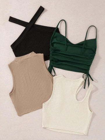 1pc Drawstring Cami Top & 2pcs Tank Top & 1pc Halter Top