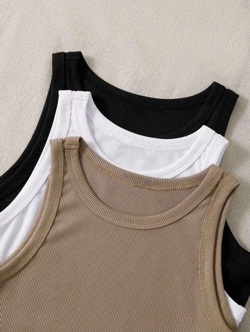 3pcs Ribbed Knit Tank Top