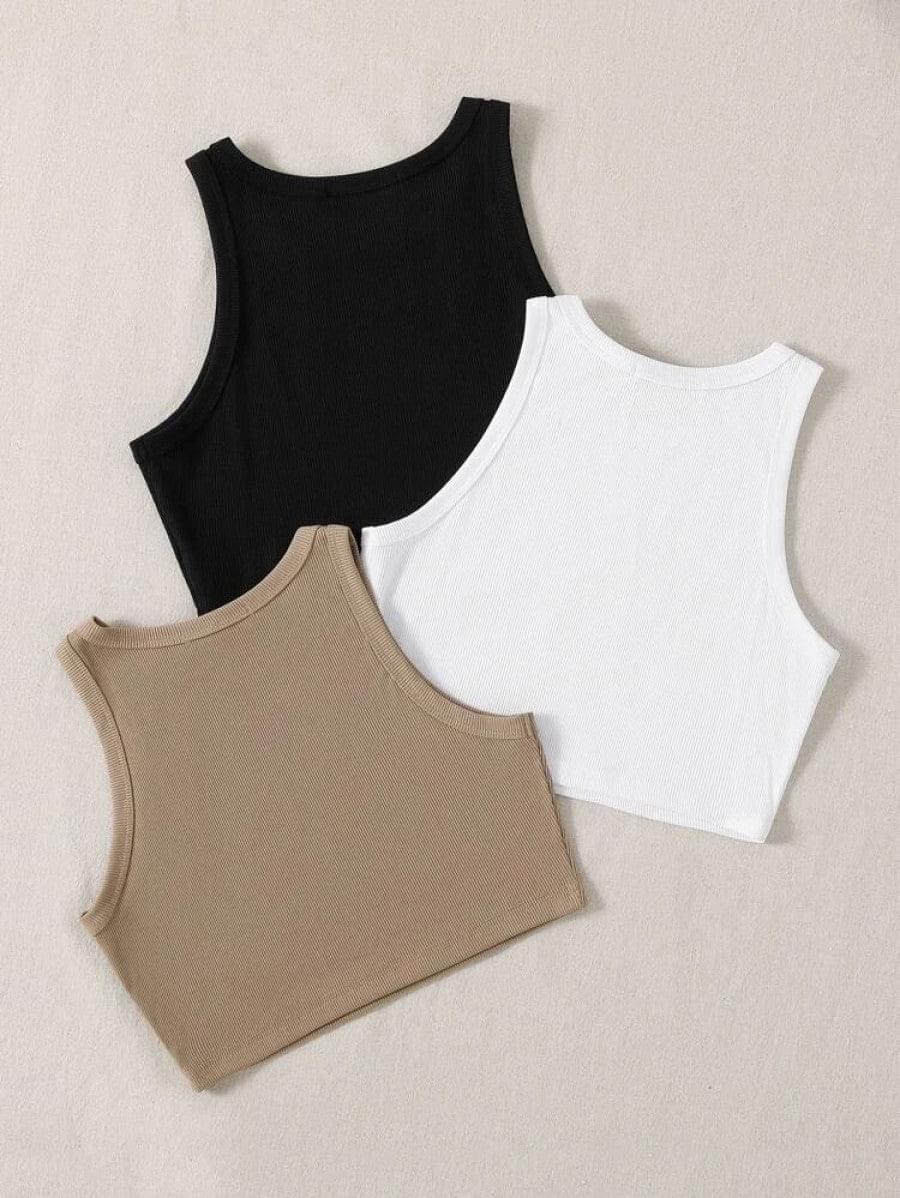 3pcs Ribbed Knit Tank Top