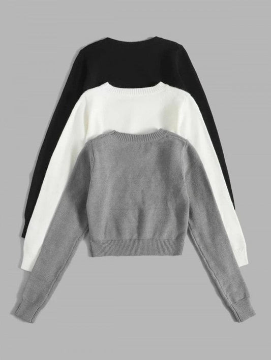 3pcs Solid Round Neck Sweater