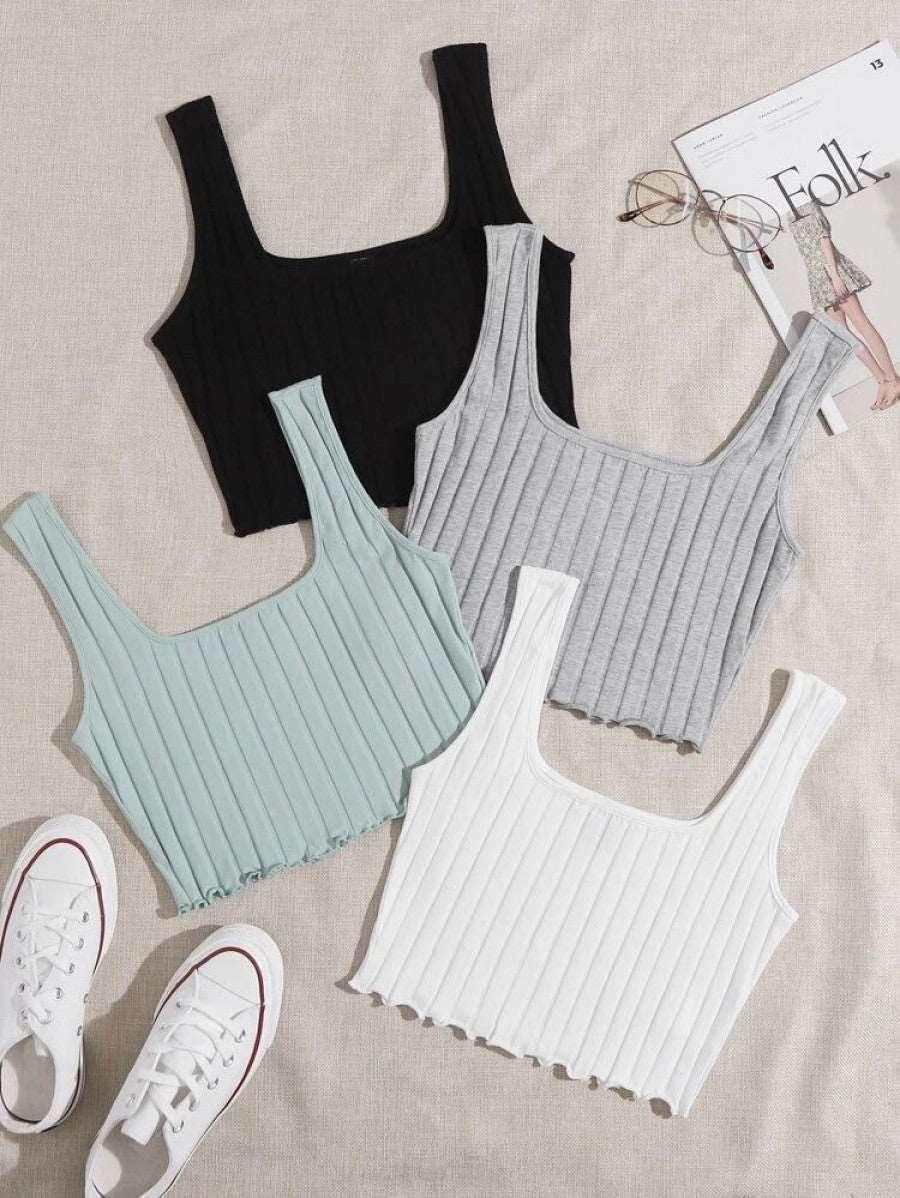 4 Pack Lettuce Trim Rib-knit Tank Top